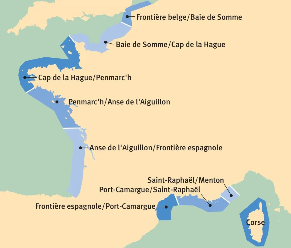 Découpage zones côtières françaises